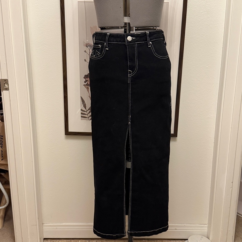 True Religion Black Denim Pencil Skirt